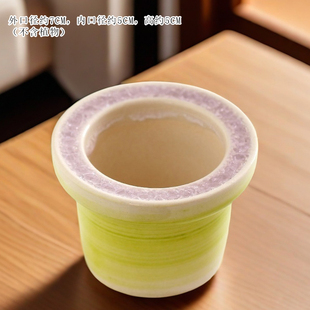 多肉陶瓷花盆小口径桌面办公装饰创意特价清仓透气控型冰裂帽檐口