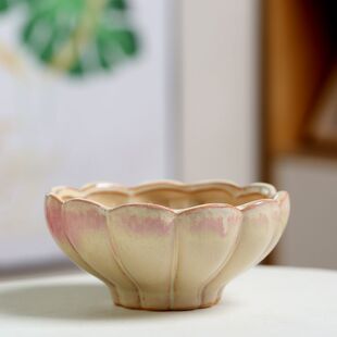 多肉花盆陶瓷樱花粉色莲花创意个性造型宽口径透气有孔桌面装饰