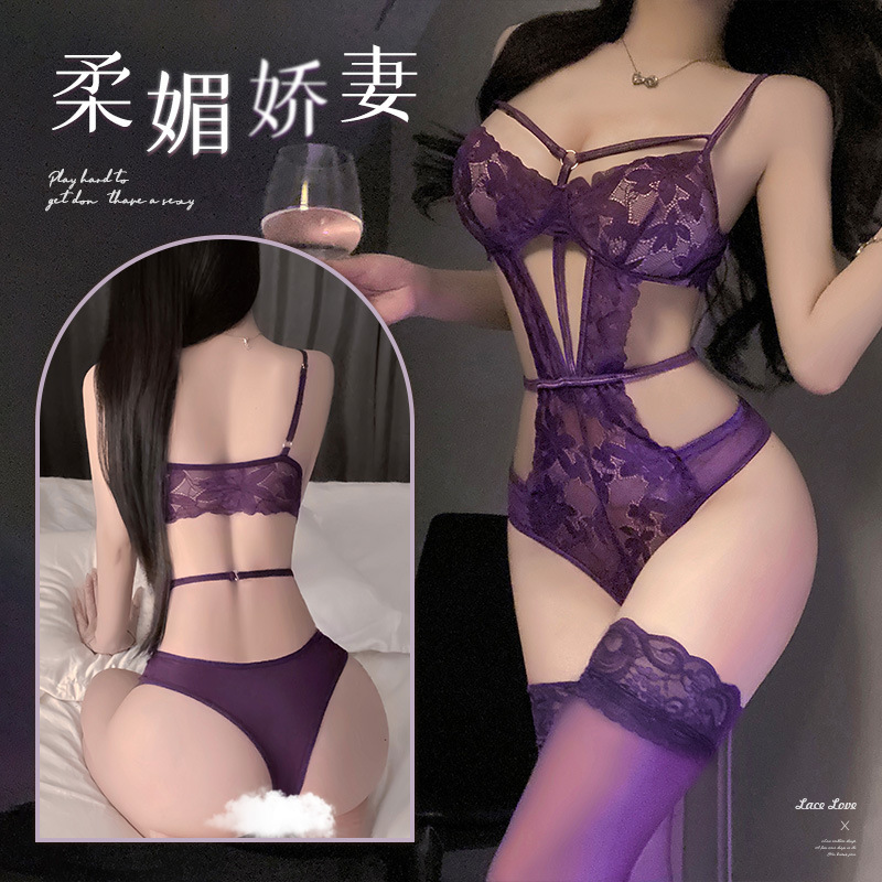 夫妻调情侣趣味主播穿蕾丝束腰可开裆连体衣免脱睡衣内衣性感纯欲