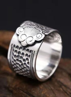 国风潮铜镀银手工饰品十字绣顶针复古祥云图戒指防扎手缝纫顶针箍