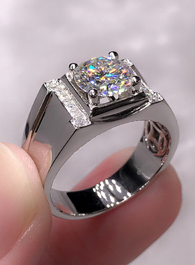 国风潮铜镀银手工饰品白金色莫桑石钻戒玫瑰金 喷砂磨砂加宽环圈