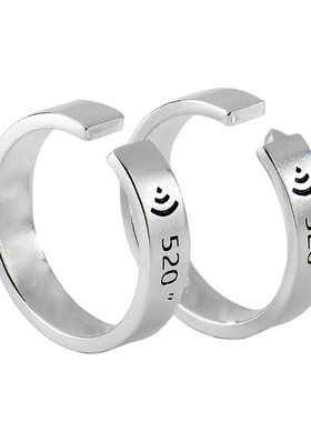 国风潮铜镀银手工饰品赫兹戒指情侣信号标对戒简约异地恋定情新款