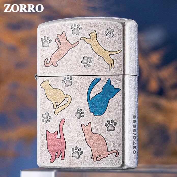佐罗可爱猫咪防风煤油打火机纯铜古银高颜值砂轮复古个性创意潮女