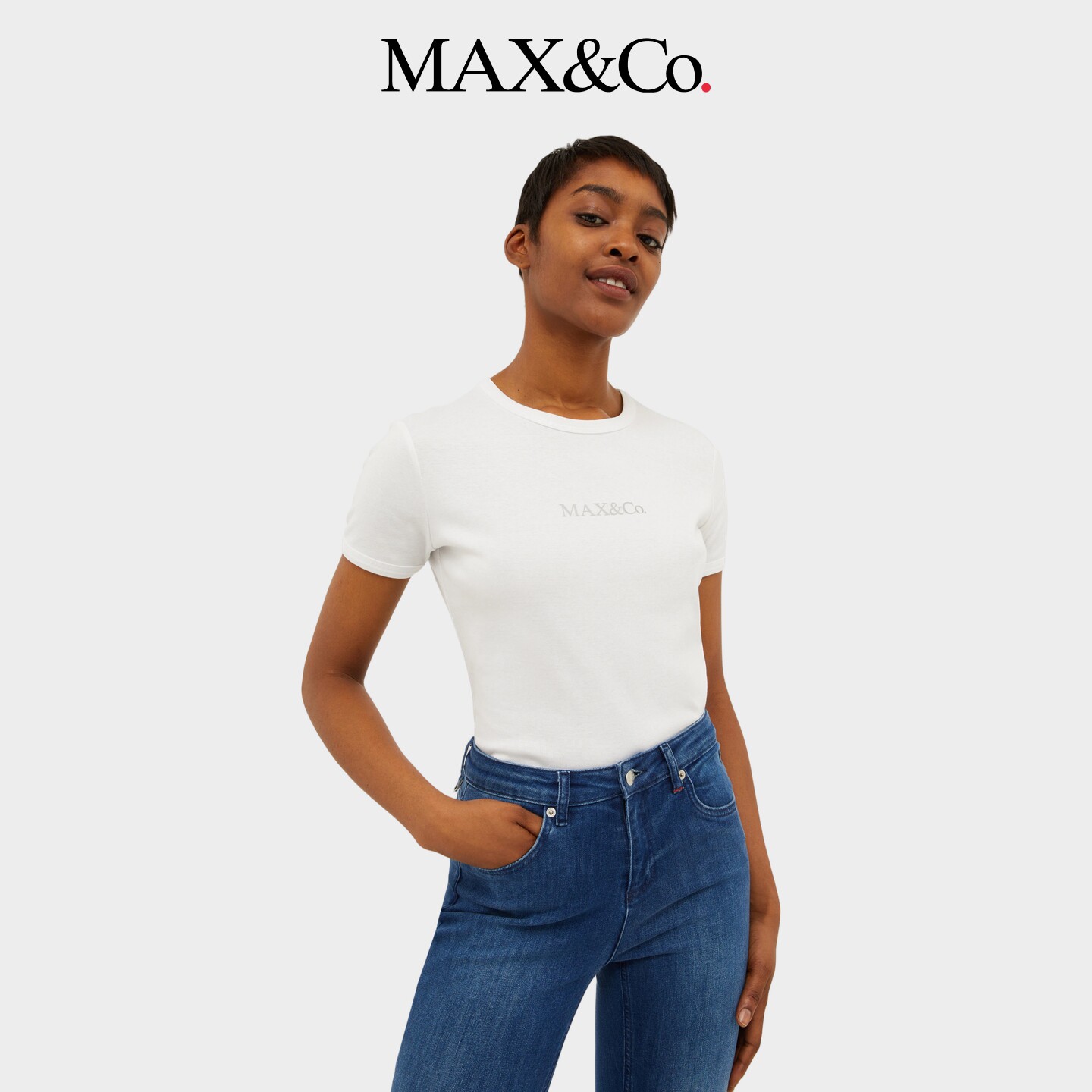 MAX&Co.春夏女装纯棉印花logo宽松短袖T恤上衣8971014402
