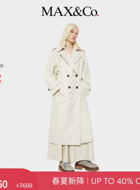 【2026春夏新品】MAX&Co.女装简约双排扣白色羊毛风衣6011056102