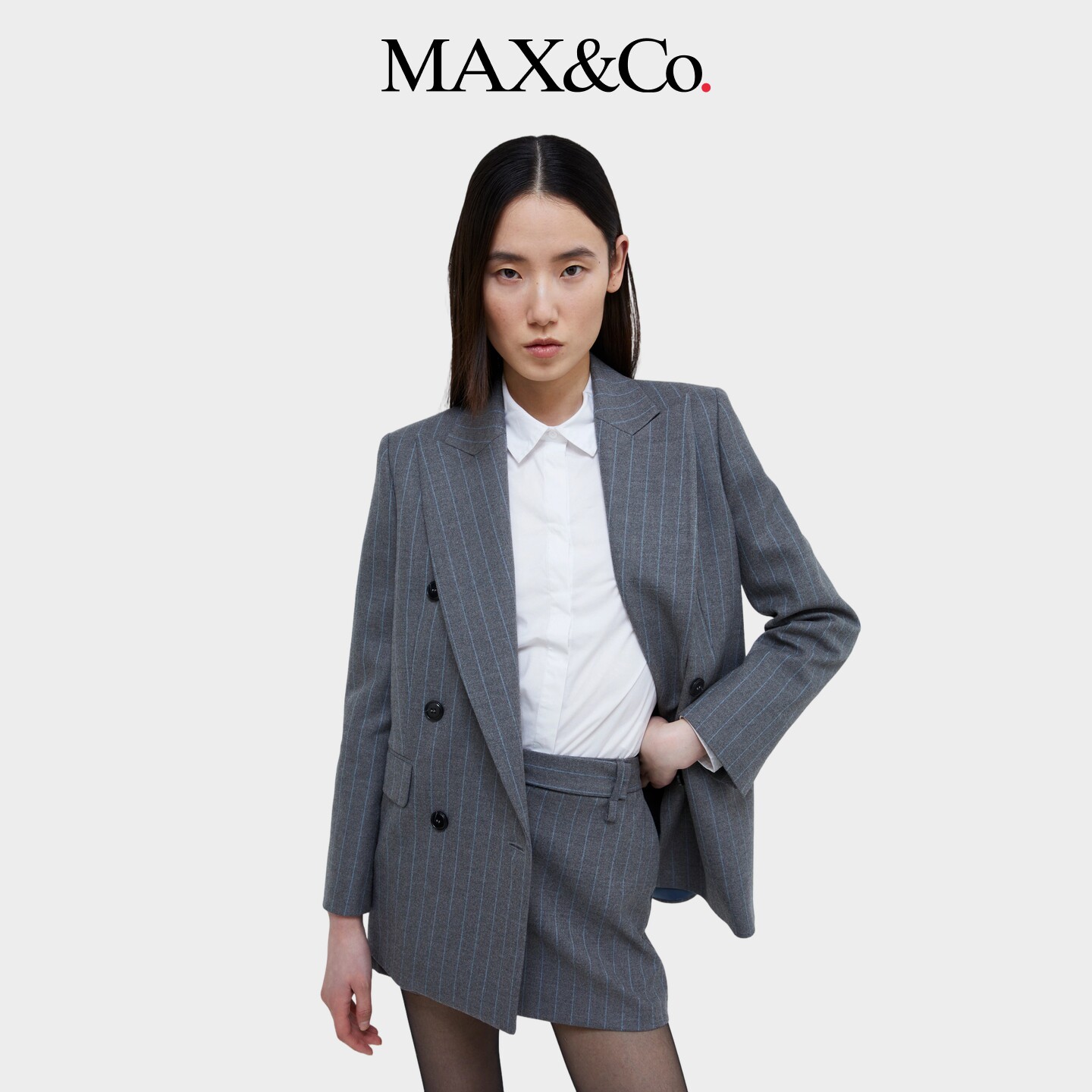 MAX&Co.女装直筒薄款双排扣法兰绒西装外套6046024302