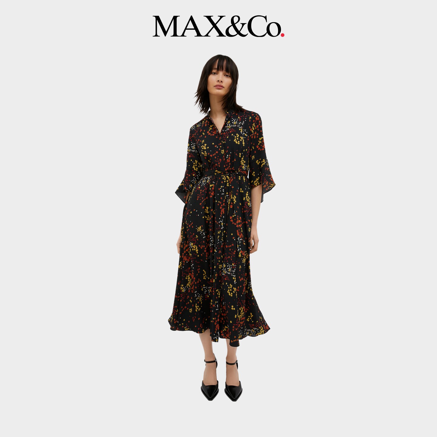 MAX&Co.女装夏日宽松双绉印花碎花衬衫连衣裙长裙6226114102