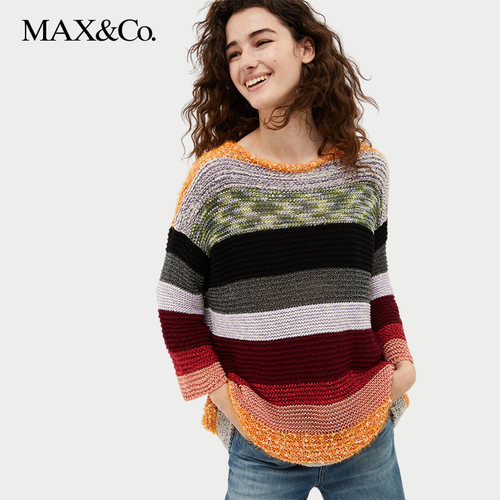 拼色条纹毛衣中长款针织衫