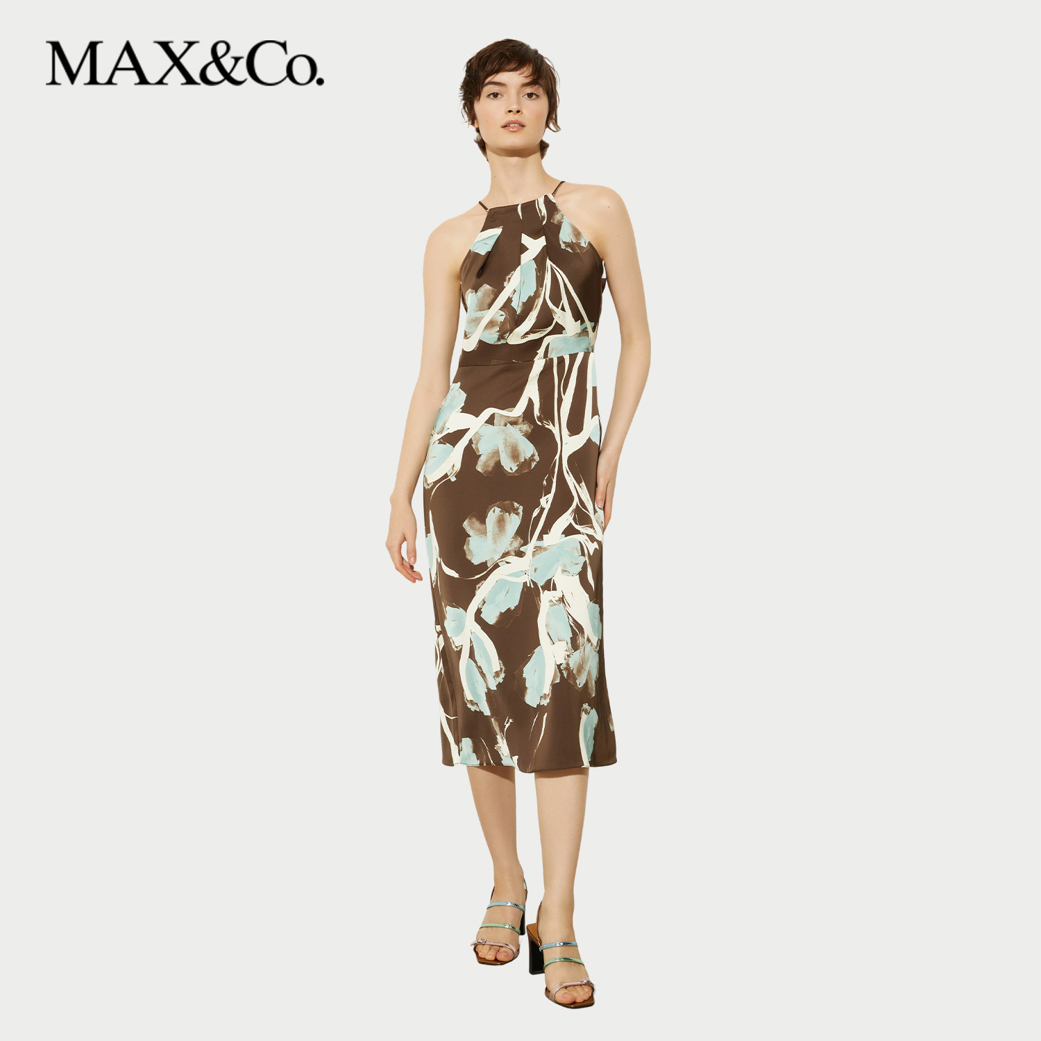 【甄选惠享】MAX&Co.2025春夏H型缎面挂脖领连衣裙6221125402