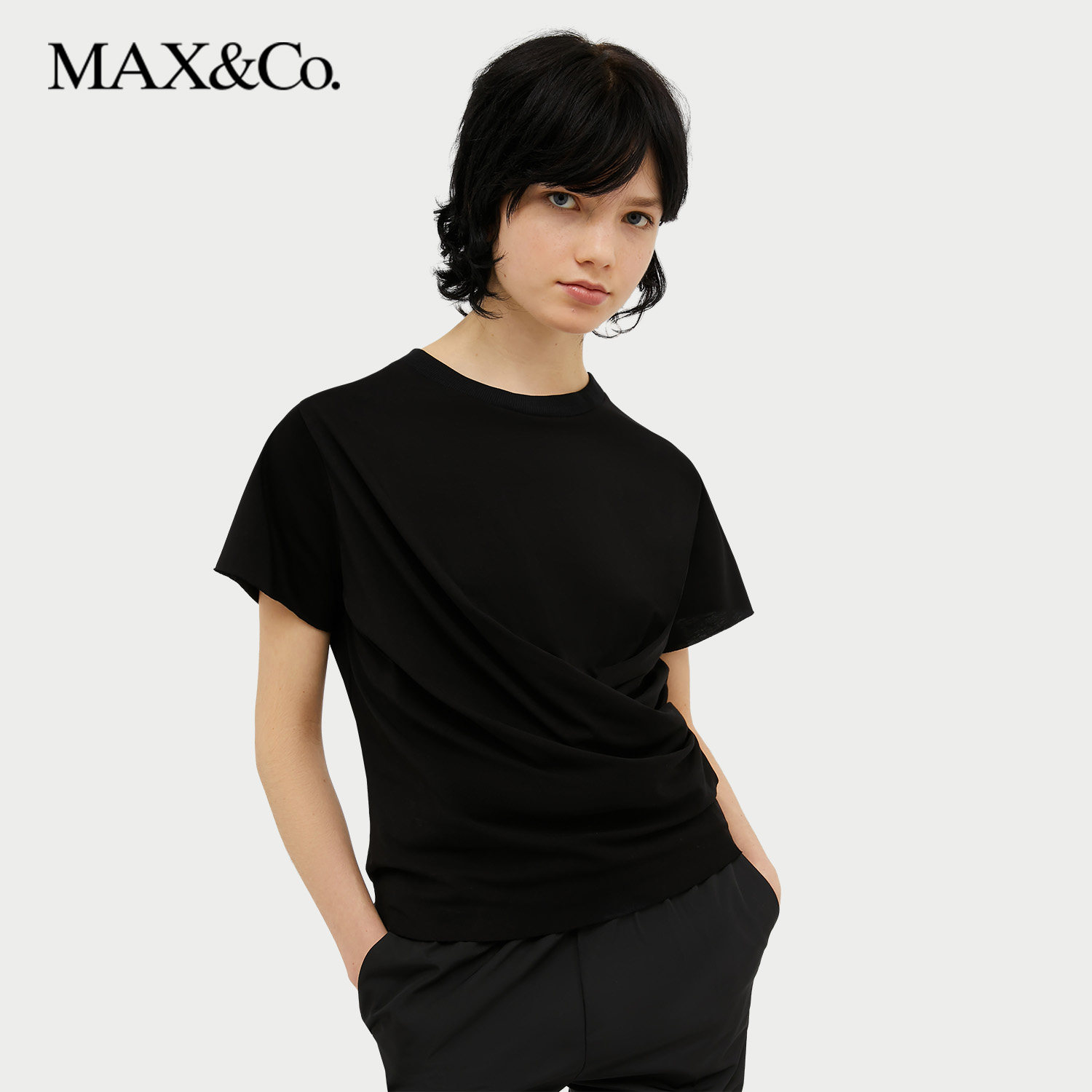MAX&Co.夏季不对称宽松休闲通勤正肩纯棉短袖T恤女6946054102,女装/女士精品,T恤,淘宝优惠券,粉丝福利购,淘宝优惠卷