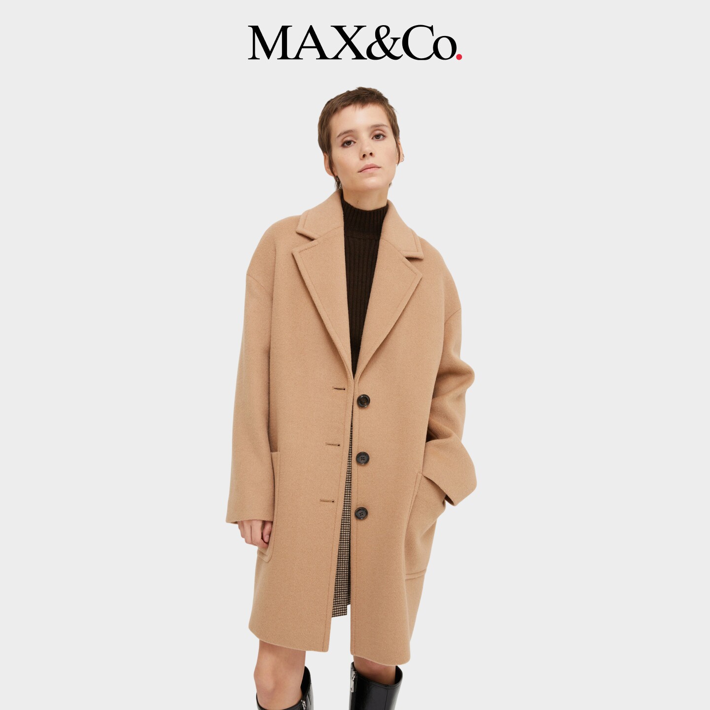 MAX&Co.女装翻领羊毛混纺毛呢大衣6016034302