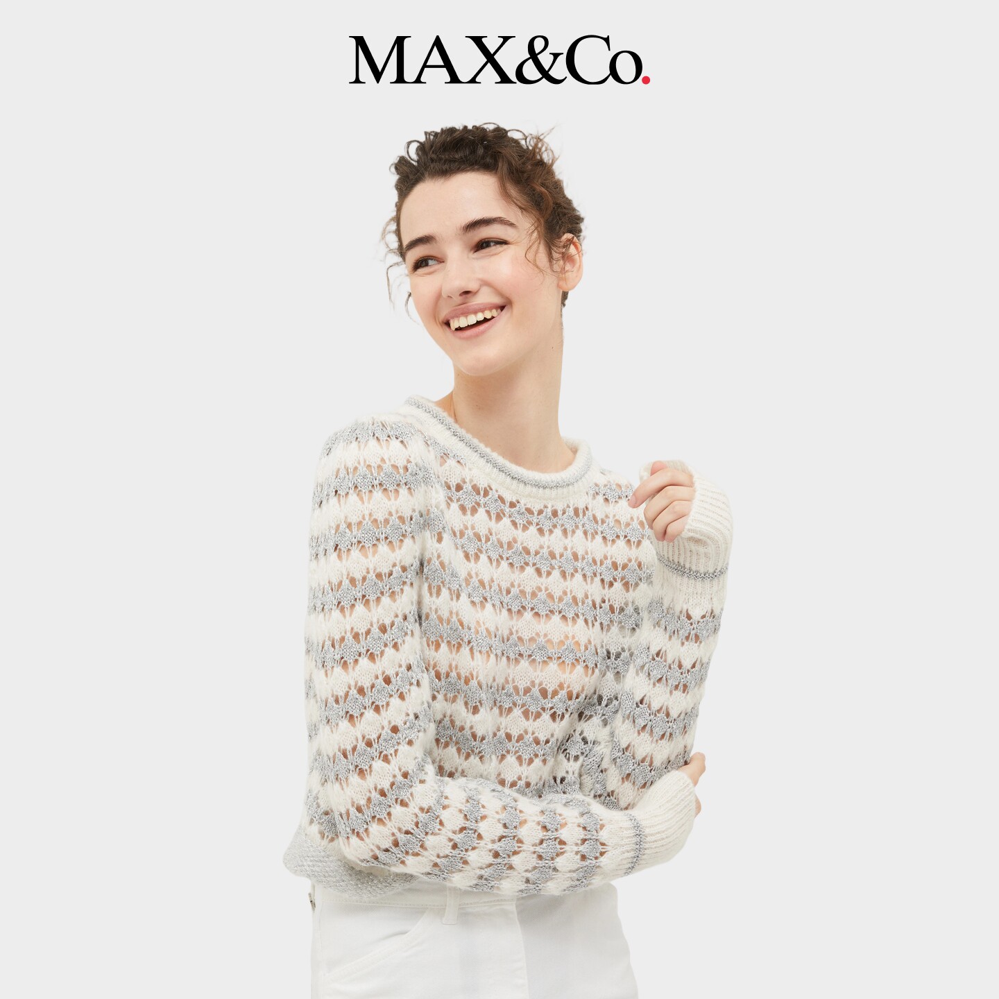 MAX&Co.女装宽松条纹马海毛混纺毛衣6361014102maxco