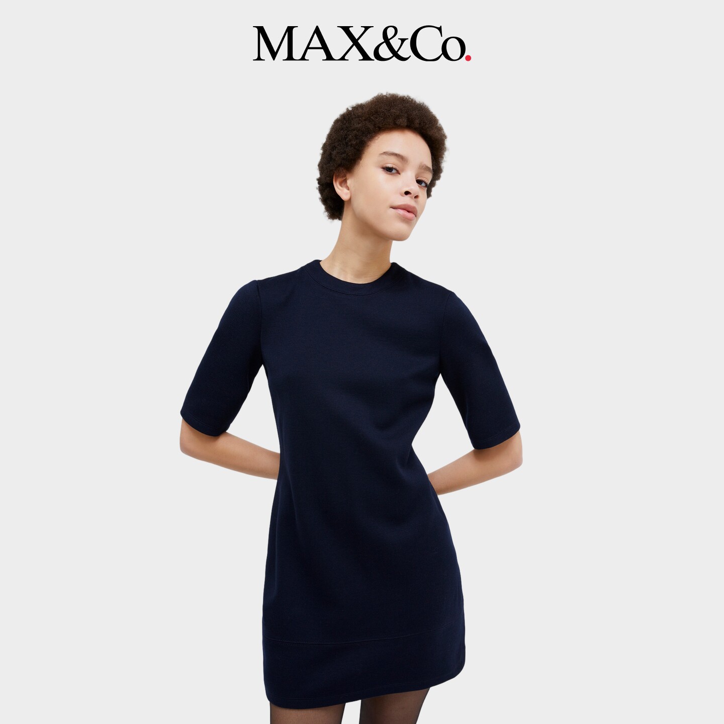 MAX&Co.女装纯色平纹针织直筒短袖连衣裙6626014402