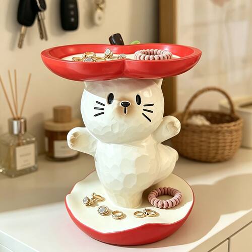 可爱猫咪苹果托盘收纳摆