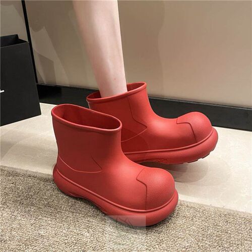 女士可爱加绒厚底增高防滑雨靴