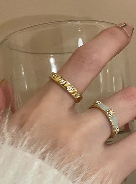 感灰蓝色滴釉戒指女春夏温柔气质爱心锆石食指戒小众设计指环