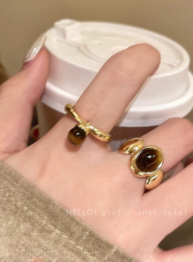 港风复古气质优雅方戒美拉德风中古轻奢高颜值不规则小众开口戒指