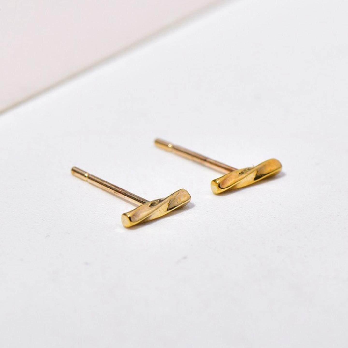 S925纯银镀18K金耳钉女个性简约
