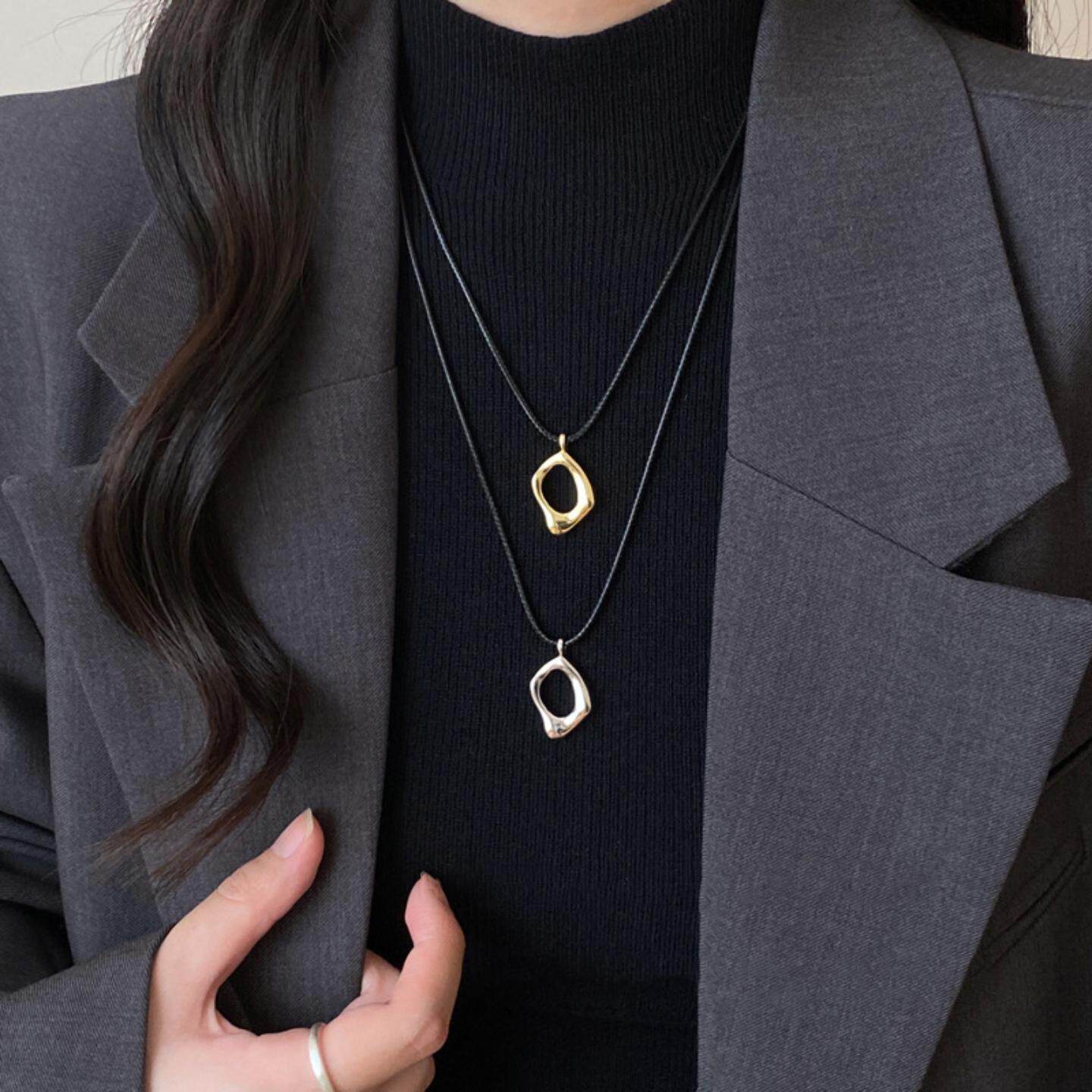 极简金属几何吊坠项链女款秋冬轻奢小众高级感抽拉长款毛衣链配饰