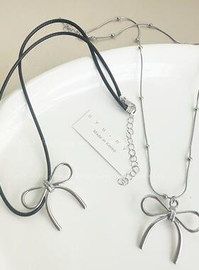 韩国新款银色镂空蝴蝶结黑色线绳