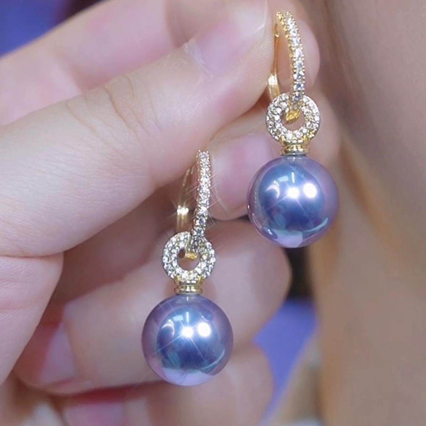 珍珠耳环女蓝色淡水珍珠吊坠耳钉轻奢高级感时尚百搭耳饰批发爆款
