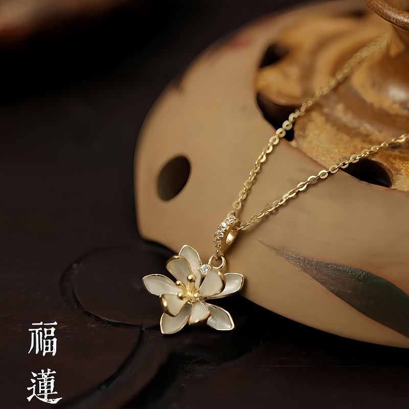 S925纯银莲花项链女国风设计优雅气质花朵锁骨链高级感精美礼物