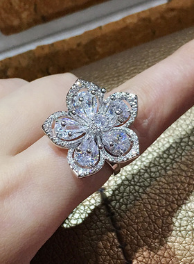 夸张个性气质铜微镶闪耀锆石戒指女 欧美流行手饰