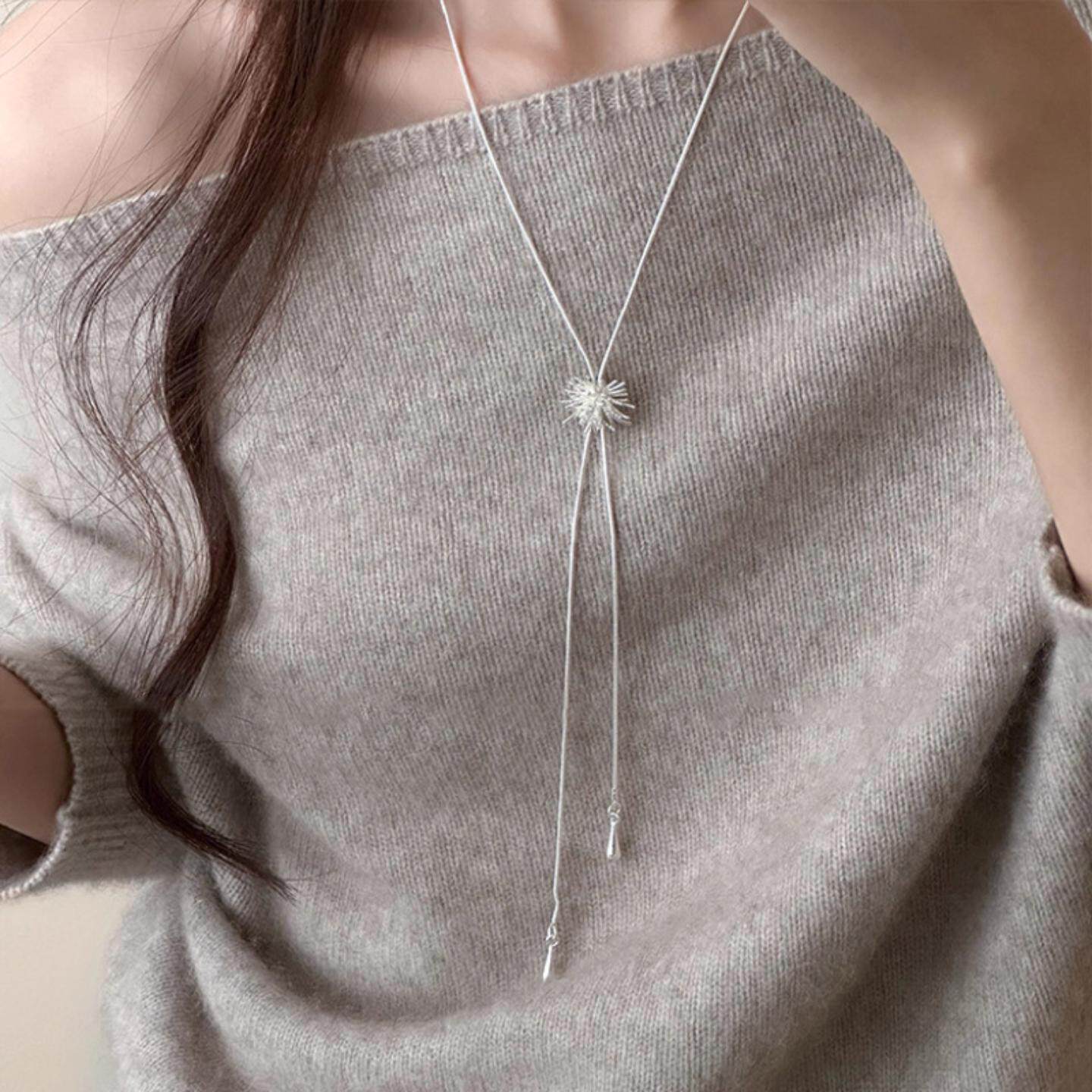 银色烟花可调节长款项链女秋冬精致高档高级感轻奢毛衣链时尚配饰