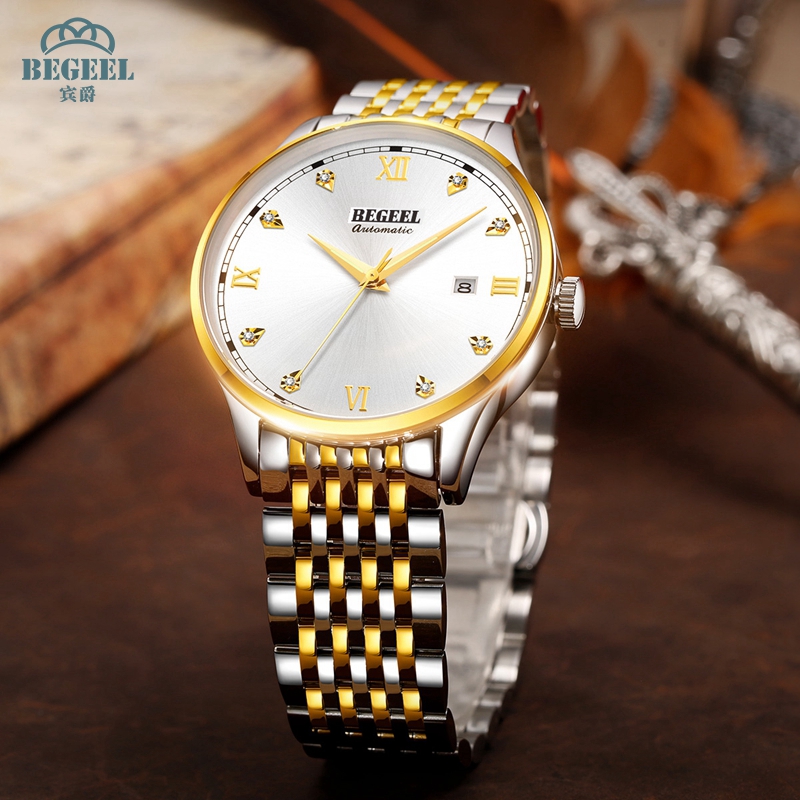 宾爵开拓者真钻金表男士手表全自动机械表钢带夜光防水商务男款表