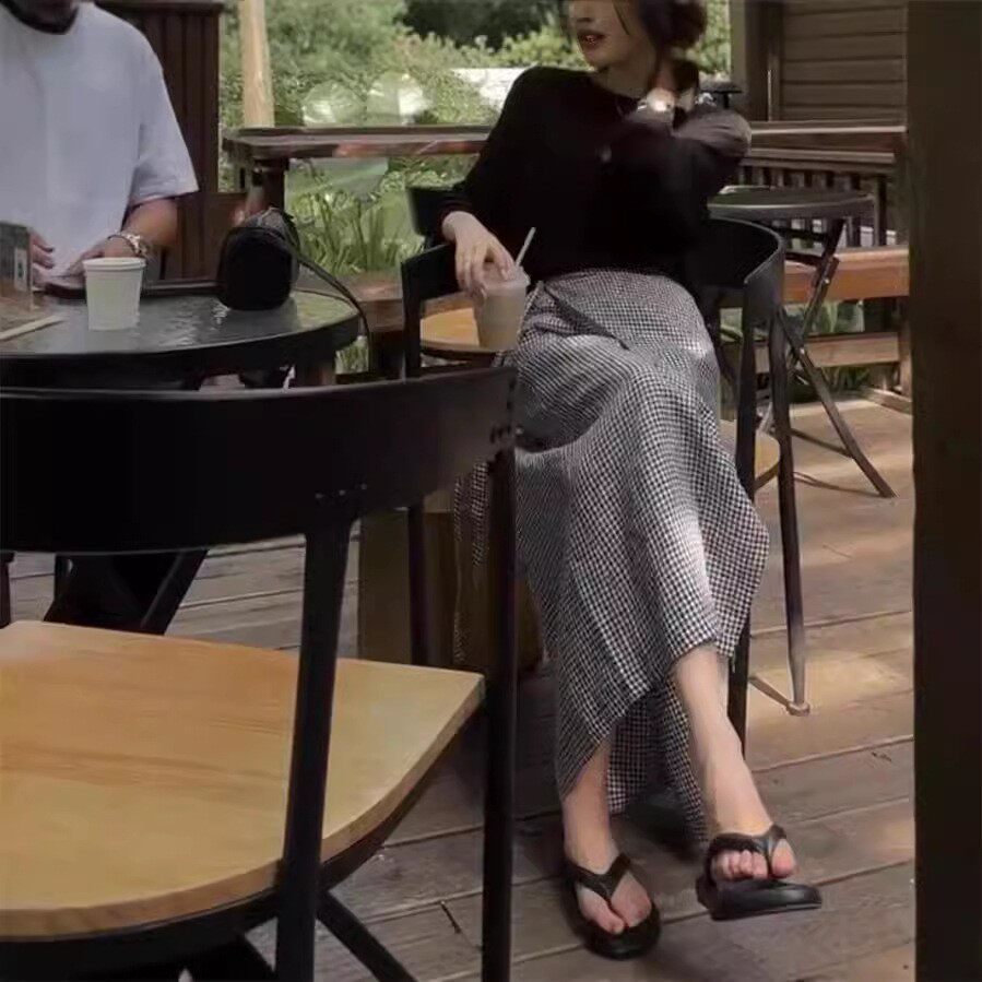 日系cherrykoko秋季新款色宽松上衣黑白格纹半身裙显瘦女