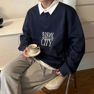 法国cherrykoko翻领卫衣男款春季美式高街休闲潮流字母刺绣棉