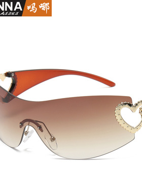 日系cherrykoko连体爱心时尚太阳眼镜欧美ins无框墨镜yk女士未来