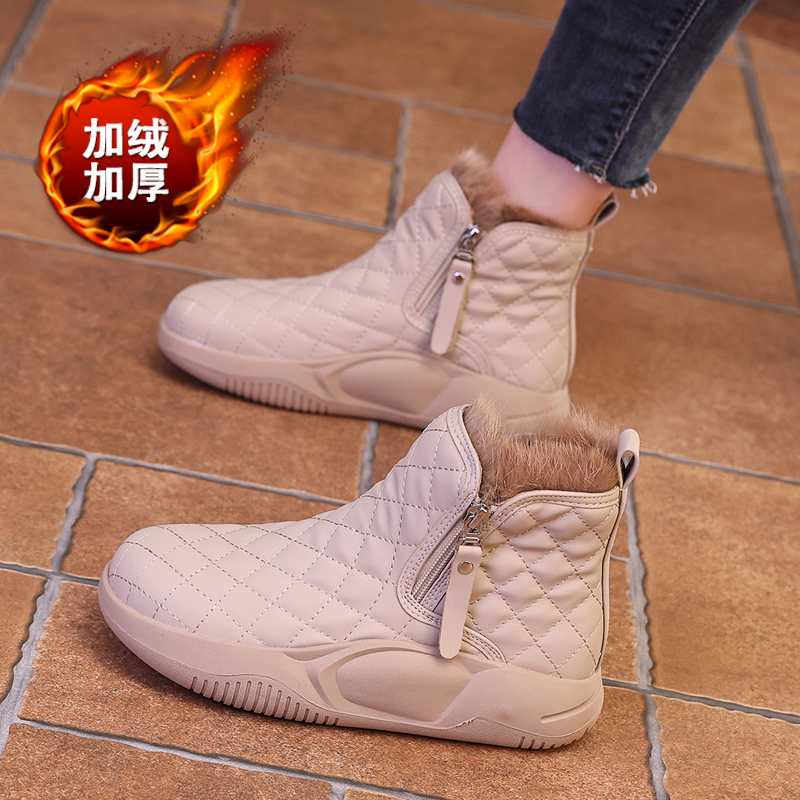 紅鲭蜒加绒加厚短靴东北保暖棉鞋