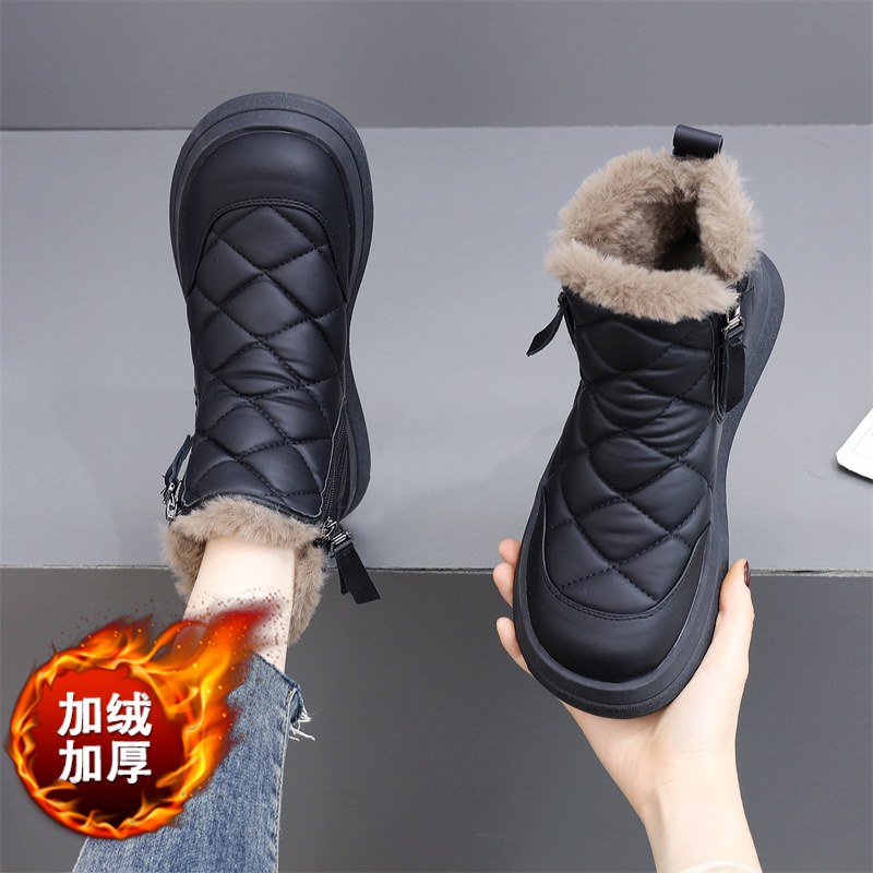 达芙尼真皮平底雪地靴女保暖棉靴