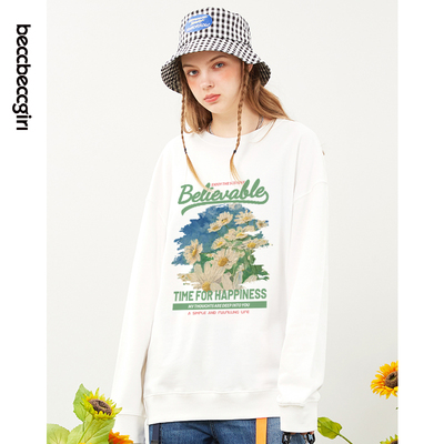 BECCBECCGIRL油画印花圆领卫衣女秋冬新款内搭长袖外套秋13670