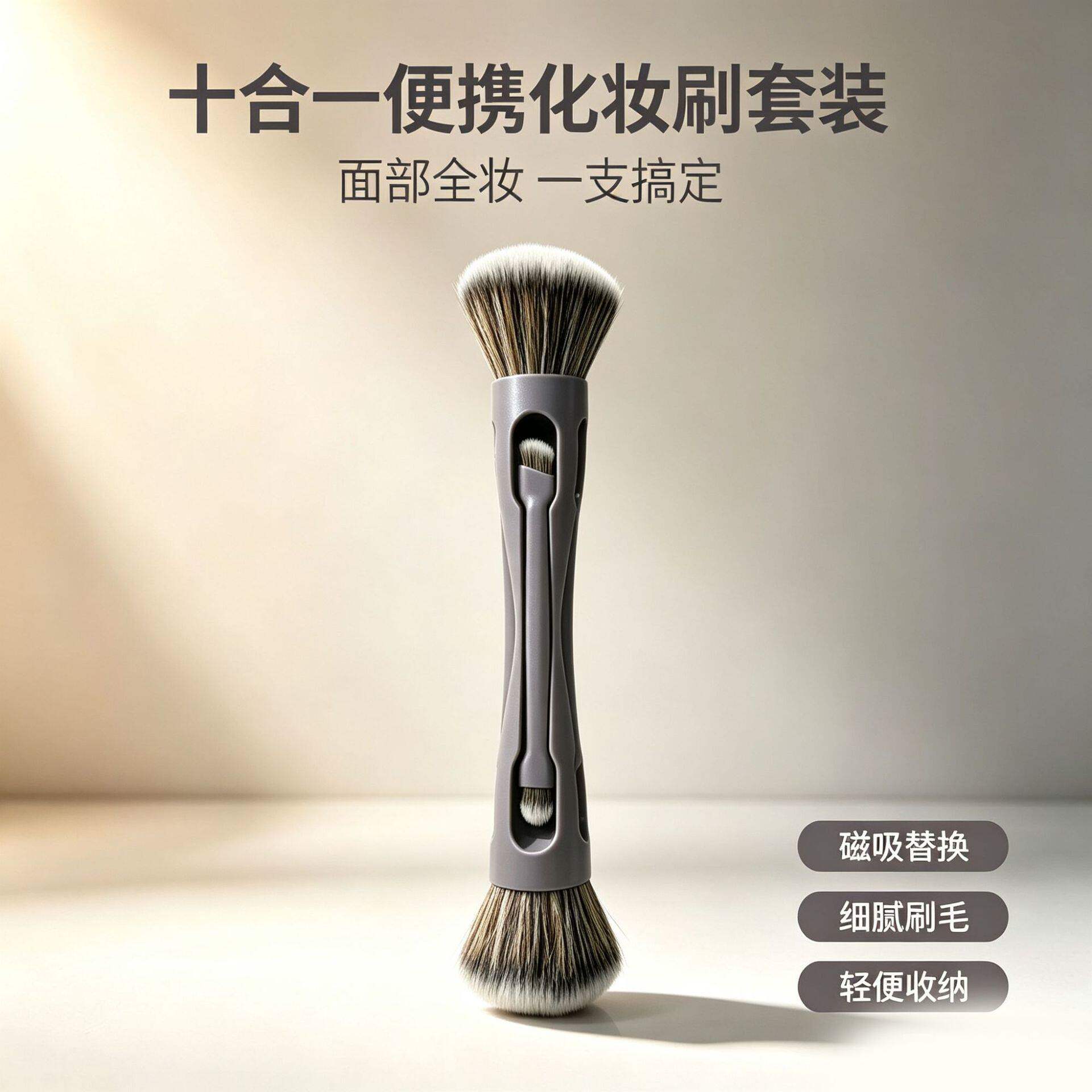 十合一磁吸便携化妆刷套装 双头可替换化妆刷 旅行收纳全套面部