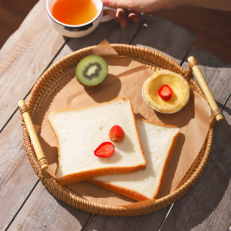 早餐篮越南手工藤编织水果盘果篮面包篮家用点心托盘竹编篮子