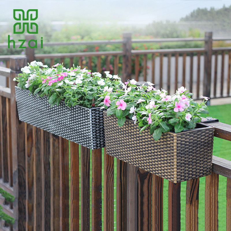 挂栏杆花盆庭院户外长方形花槽复古花箱阳台悬挂绿植塑料护栏盆