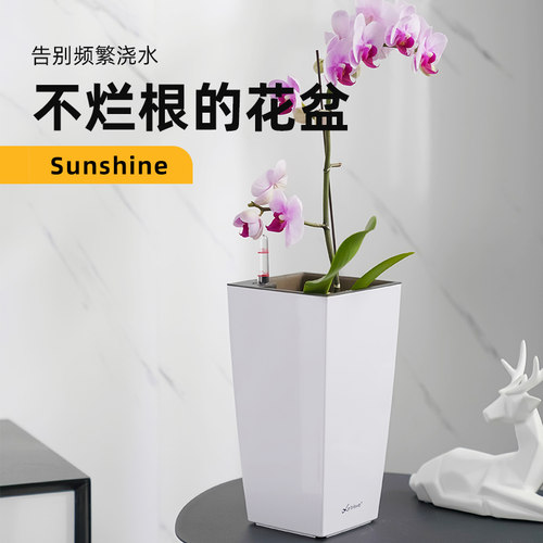 懒人自吸水花盆方形北欧树脂