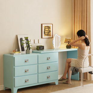 铁艺复古梳妆台收纳柜储物柜斗柜钢制日式奶油风一体卧室化妆桌子