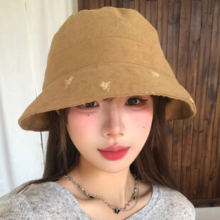 日系简约小花点缀渔夫帽女大头围显脸小户外防晒防紫外线遮阳帽子