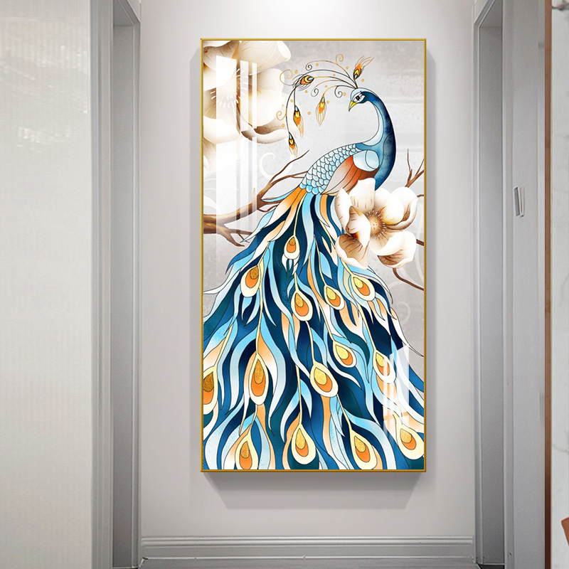 大象孔雀吉祥晶瓷画北欧走廊过道墙挂画轻奢单幅画入户玄关装饰画图片