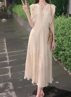 PLUS无袖！2025年新款连衣裙气质长裙小众夏季显瘦法式时尚飞飞袖