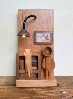 木雕手工猫咪小众壁挂小夜灯