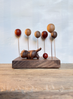 网红猫咪元素傲娇猫装饰桌面创意礼品木质木制原木车载实木小摆件