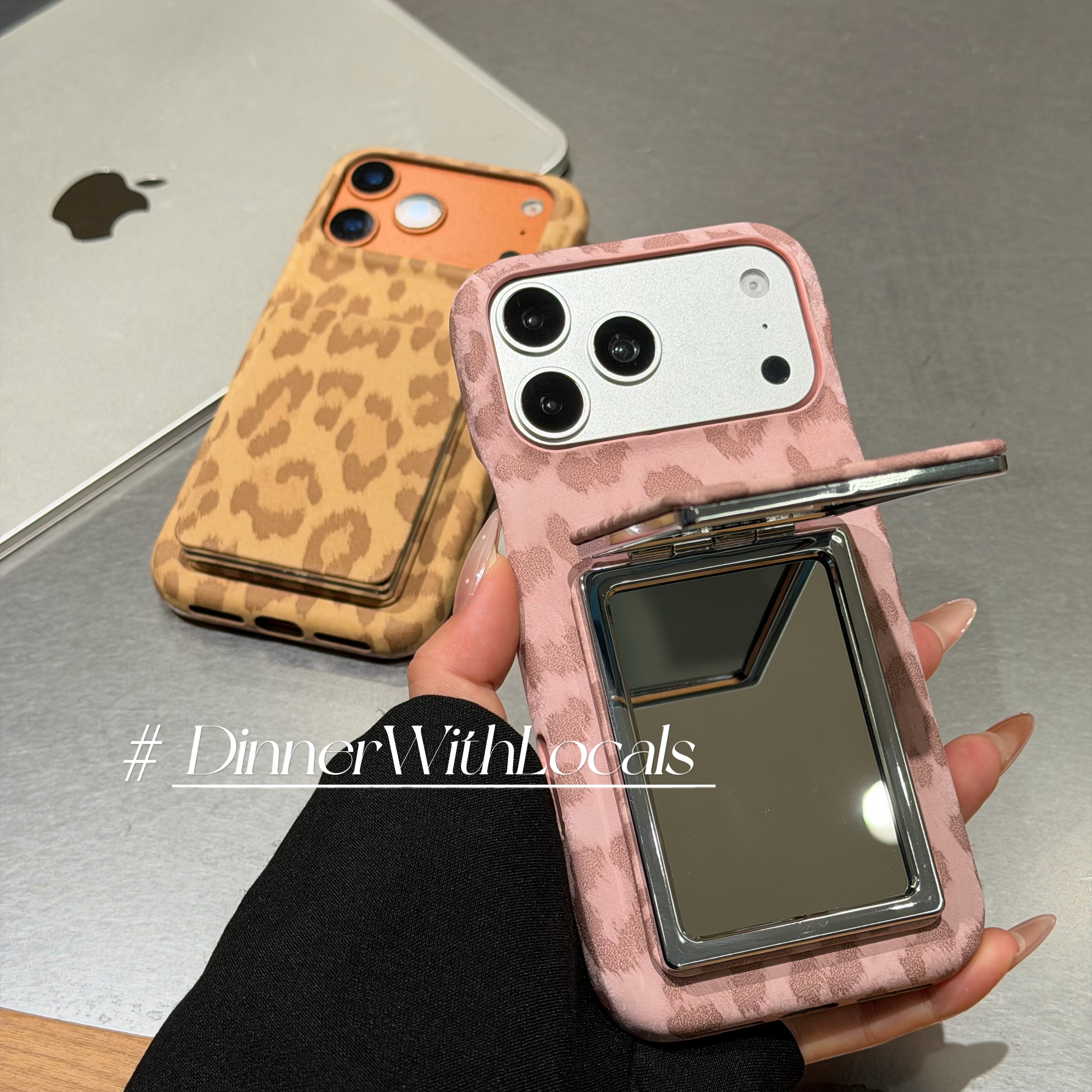 适用iPhone18promax双面镜子支架豹纹手机壳苹果17pro高级感16pro秋冬15/14/13创意奢华新款12pro适用11小众