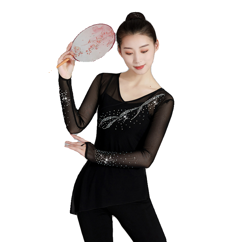 新款古典舞翠缕烟弹力彩钻舞蹈服