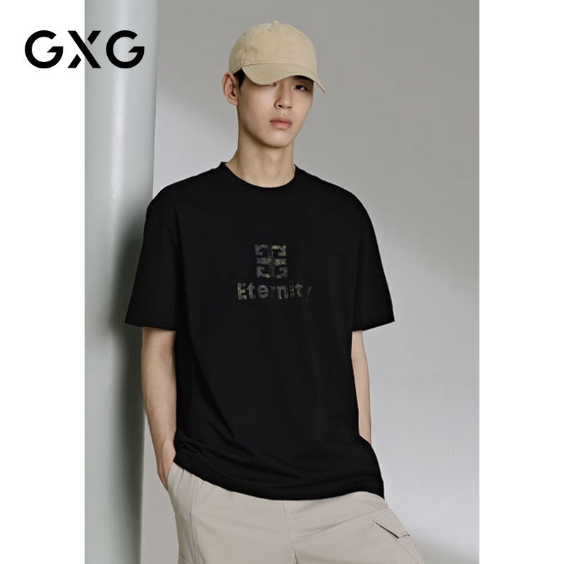 GXG商场同款黑色短袖T恤25年新品