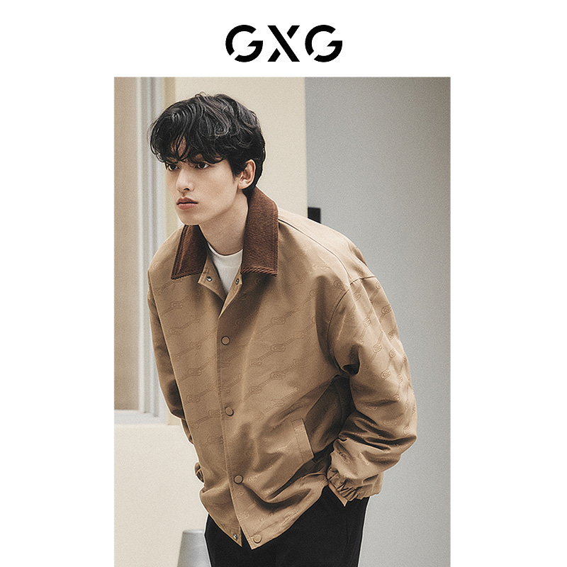 GXG男装满身提花翻领夹克男士时尚教练夹克外套24年秋季休闲夹克
