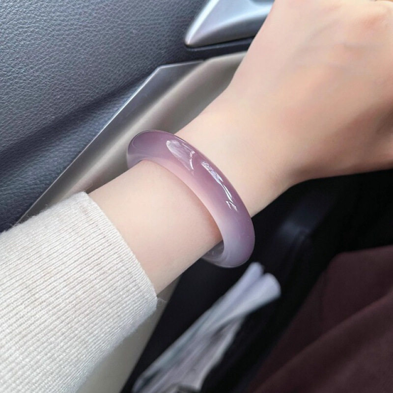纯天然冰种玉髓手镯女款帝王紫玛瑙玉镯子冰透紫色玉髓多样性发一